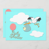 こうのとりのベビー配達、ベビーシャワーの招待 招待状 (正面/裏面)