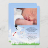 こうのとりの早い配達写真のポストのベビーシャワーの女の子 招待状 (正面/裏面)