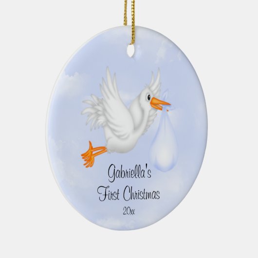 こうのとりの男の子のベビーの初めてのクリスマスのオーナメント セラミックオーナメント (右)