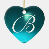 こうのとりの男の赤ちゃんのシャワー2のモノグラムの青のアクアマリン セラミックオーナメント (裏面)