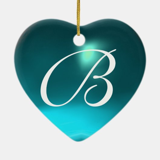 こうのとりの男の赤ちゃんのシャワー2のモノグラムの青のアクアマリン セラミックオーナメント (裏面)