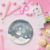 こうのとりの青い束は水彩画のベビーシャワーを主演します ペーパープレート (パーティー)