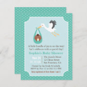 こうのとりはアフリカ系アメリカ人の男の赤ちゃんのシャワーを渡します 招待状 (正面/裏面)