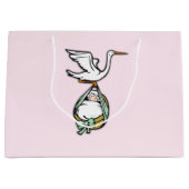 こうのとりは女の赤ちゃんを運びます ラージペーパーバッグ (正面)