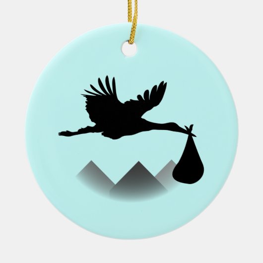 こうのとり及びベビー セラミックオーナメント (正面)