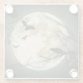 こうもりがカラスを飛ばすハロウィーン満月の前に座る ガラスコースター (裏面)