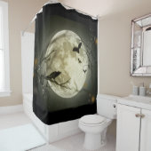 こうもりがカラスを飛ばすハロウィーン満月の前に座る シャワーカーテン (インサイチュ)