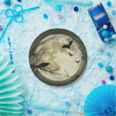 こうもりがカラスを飛ばすハロウィーン満月の前に座る ペーパープレート (パーティー)