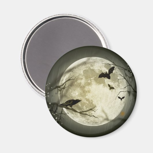 こうもりがカラスを飛ばすハロウィーン満月の前に座る マグネット (正面/裏面)