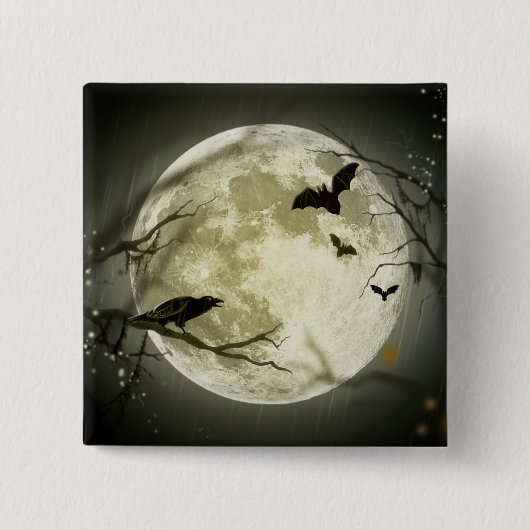 こうもりがカラスを飛ばすハロウィーン満月の前に座る 缶バッジ (正面)