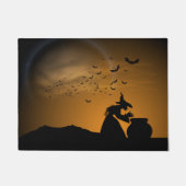 こうもりが付いているハロウィンの魔法使いそして大がま ドアマット (正面)
