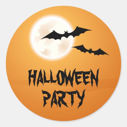 こうもりとオレンジスカイの満月ハローウィンパーティ ラウンドシール (正面)