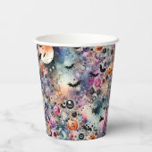 こうもりとカボチャカラフルンの抽象芸術水色 紙コップ (裏面)