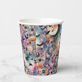 こうもりとカボチャカラフルンの抽象芸術水色 紙コップ (左)