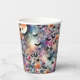こうもりとカボチャカラフルンの抽象芸術水色 紙コップ