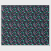 こうもりとカボチャ紫グリーンハロウィーン ラッピングペーパー (フラット)