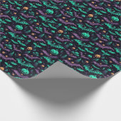 こうもりとカボチャ紫グリーンハロウィーン ラッピングペーパー (角)