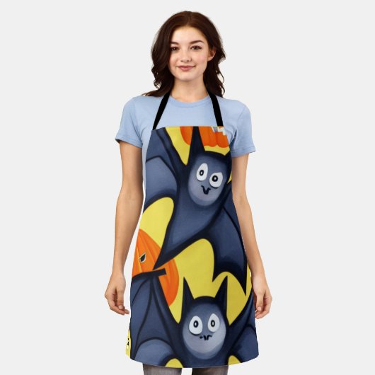 こうもりとカボチャ エプロン (着用した状態)