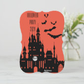 こうもりとキャッスルハロウィーン招待状ブラックとオレンジ (スタンド正面)