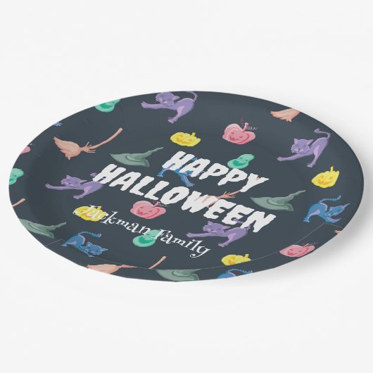 こうもりとクモでカスタマイズ可能な可愛いハロウィーン ペーパープレート (アングル)