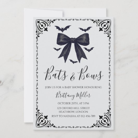 こうもりとボウハロウィーンベイビーシャワー招待状 招待状 (正面)