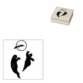 こうもりとムーンシルエットアートスタンプを持つ2つの幽霊たち ラバースタンプ (押印)