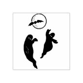 こうもりとムーンシルエットアートスタンプを持つ2つの幽霊たち ラバースタンプ (インプリント)