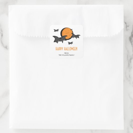 こうもりとムーンハロウィンスクエアステッカー スクエアシール (バッグ)