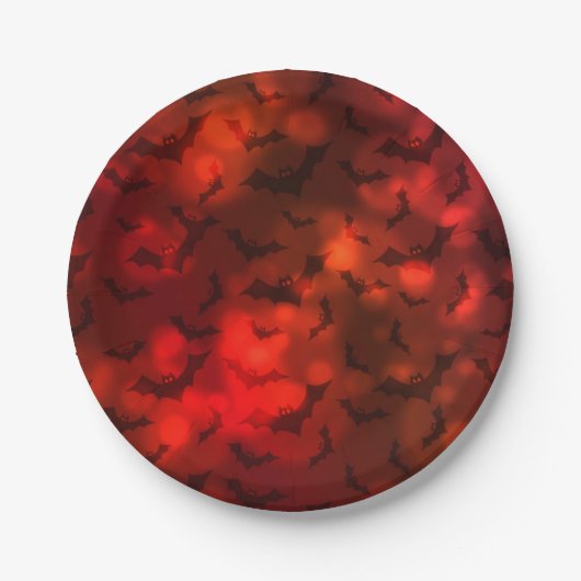 こうもりとムーンレッド黒のパターン ペーパープレート (正面)