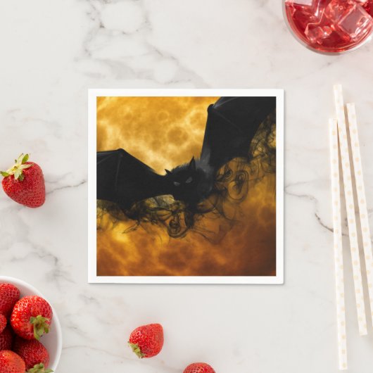 こうもりと収穫ムーン秋ブラックイエローエレガント スタンダードカクテルナプキン (インサイチュ)
