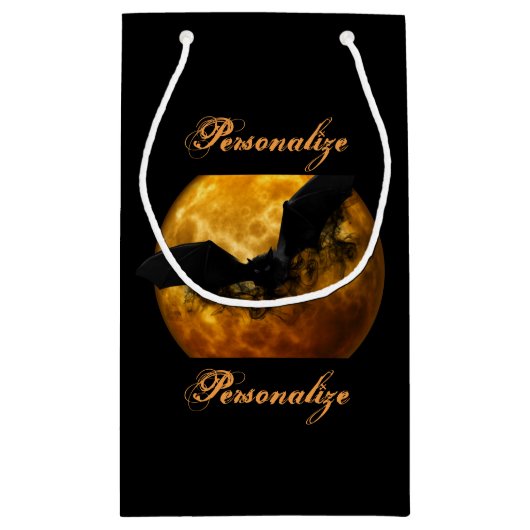 こうもりと収穫ムーン秋ブラックイエローエレガント スモールペーパーバッグ (裏面)