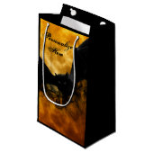 こうもりと収穫ムーン秋ブラックイエローエレガント スモールペーパーバッグ (正面アングル)