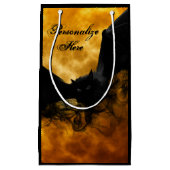 こうもりと収穫ムーン秋ブラックイエローエレガント スモールペーパーバッグ (正面)