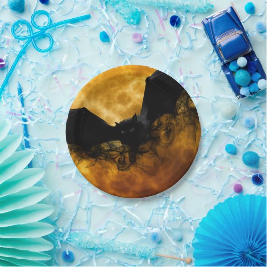 こうもりと収穫ムーン秋ブラックイエローエレガント ペーパープレート (パーティー)