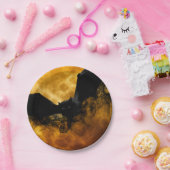 こうもりと収穫ムーン秋ブラックイエローエレガント ペーパープレート (パーティー)