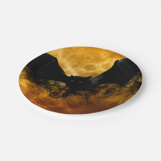 こうもりと収穫ムーン秋ブラックイエローエレガント ペーパープレート (アングル)