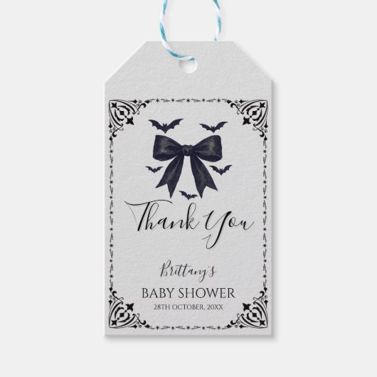 こうもりと弓ハロウィーンベイビーシャワーサンキュー ギフトタグ (正面)