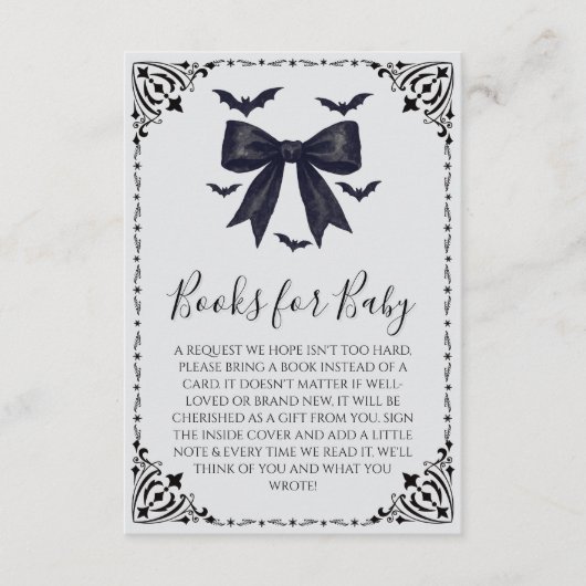 こうもりと弓ハロウィーン赤ちゃんシャワーベビー本 エンクロージャーカード (正面)