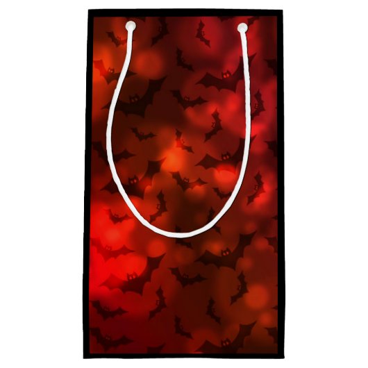 こうもりと月のパターン赤と黒 スモールペーパーバッグ (正面)