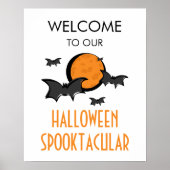 こうもりと月ハローウィンパーティ歓迎の看板ポスター ポスター (正面)