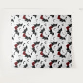 こうもりと赤いハートと小さなこうもりシルエット タペストリー (正面(横))