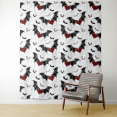 こうもりと赤いハートと小さなこうもりシルエット タペストリー (インサイチュ)