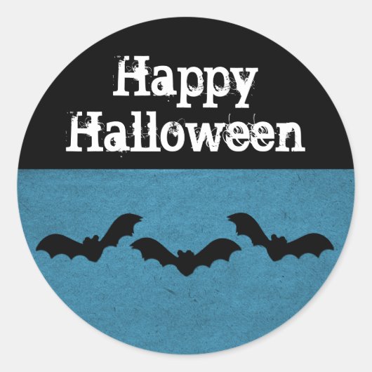 こうもりのトリオHalloween Stickers, Dark Blue ラウンドシール (正面)