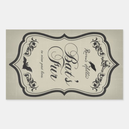 こうもりのファーハロウィーンの瓶のステッカーラベル 長方形シール (正面)