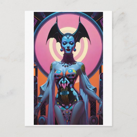 こうもりの女神は今あなたを楽しませるだろう ポストカード (正面)