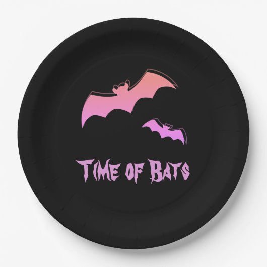 こうもりの時間 – ピンク&パープル抽象芸術アーポップ・アートのト ペーパープレート (正面)
