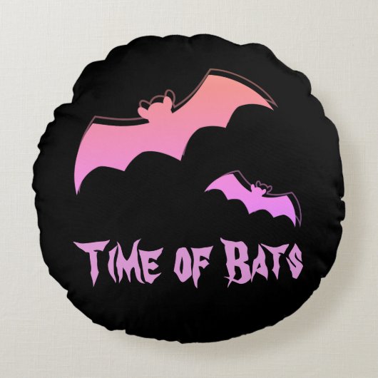 こうもりの時間 – ピンク&パープル抽象芸術アーポップ・アートのト ラウンドクッション (正面)