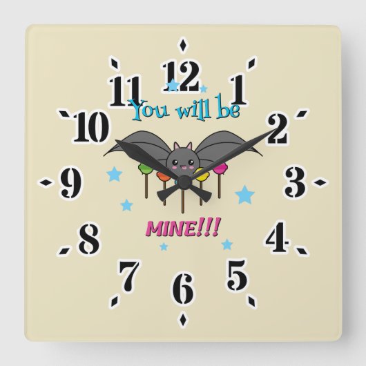 こうもりの渇望棒つきキャンデー – あなたは私のものになる スクエア壁時計 (正面)