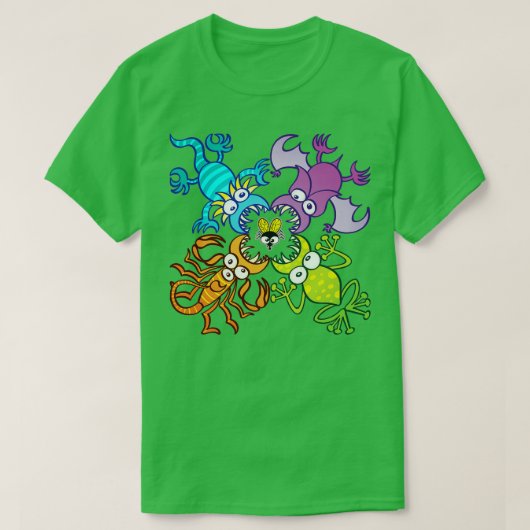 こうもりを攻撃するトカゲとカエル Tシャツ (デザイン正面)