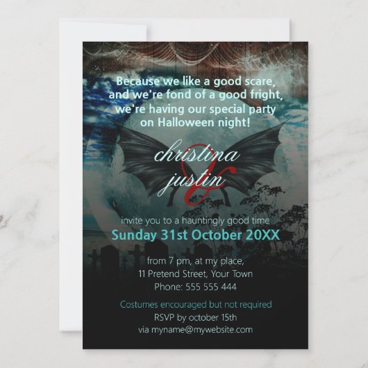 こうもりウイングムーンカストリーハローウィンパーティ招待状 招待状 (裏面)